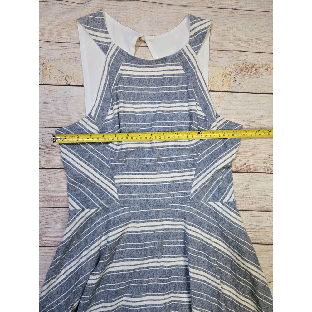 Women's Altar'd State LINEN Dress Flared Sundress KEYHOLE Blue & Cream Size L - Picture 6 of 11